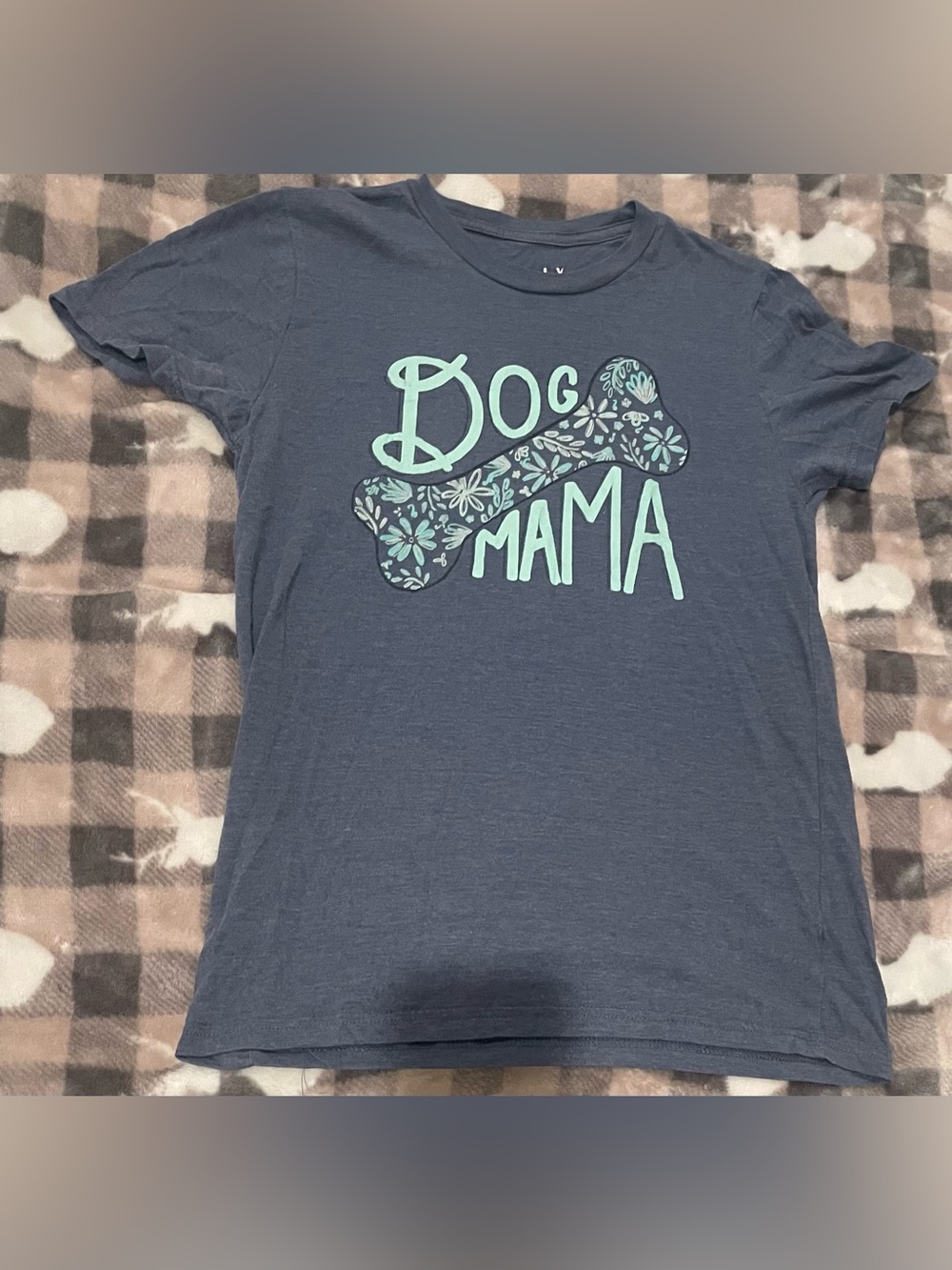 Dog Mama Graphic Tee in Navy Blue with Mint Accent